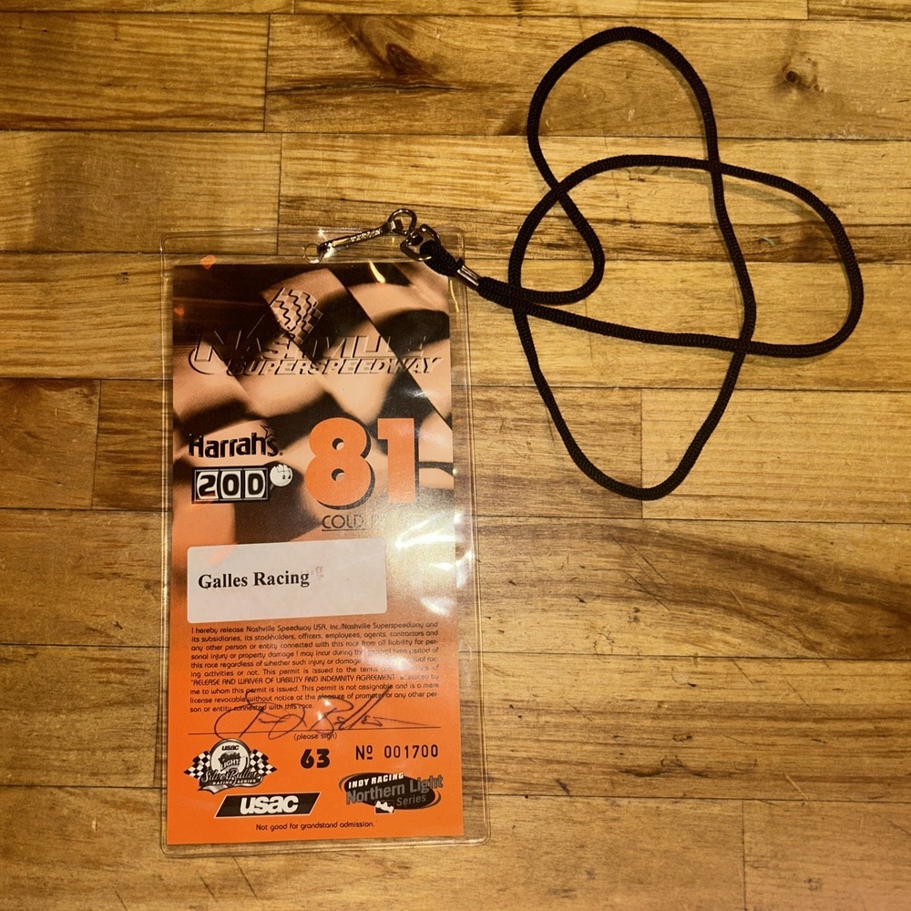 Nashville Super Speedway Lanyard & Ticket July 21st 2001 Harrah's Pit Pass D2